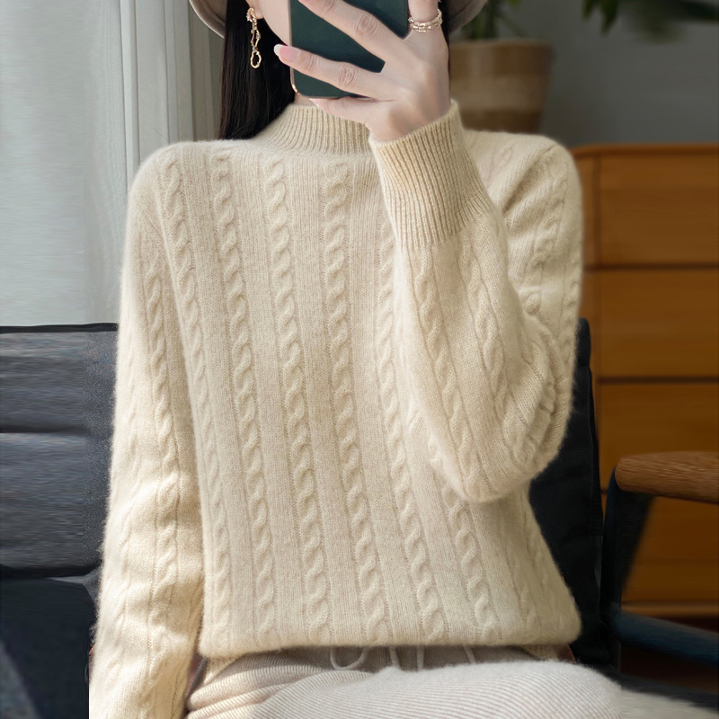 Retro woolen demi-season warm long-sleeve