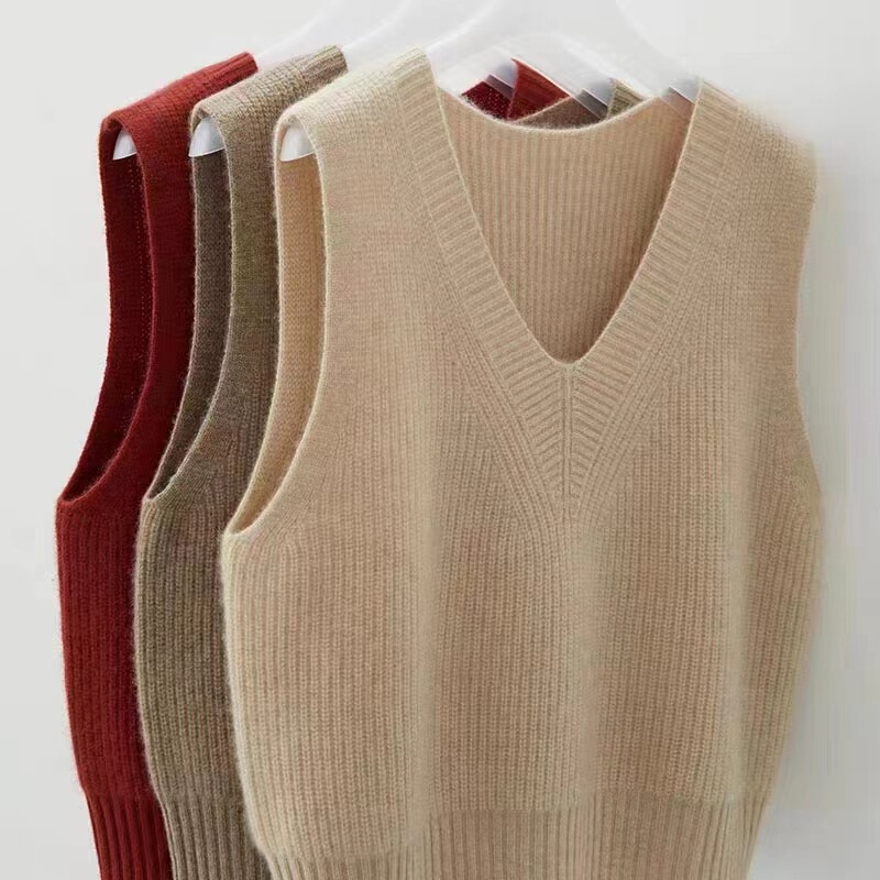 Stacked women's vest V-neck ingot needle outer wear wool waistcoat knitted bottoming shirt sweater temperament sleeveless vest fashion