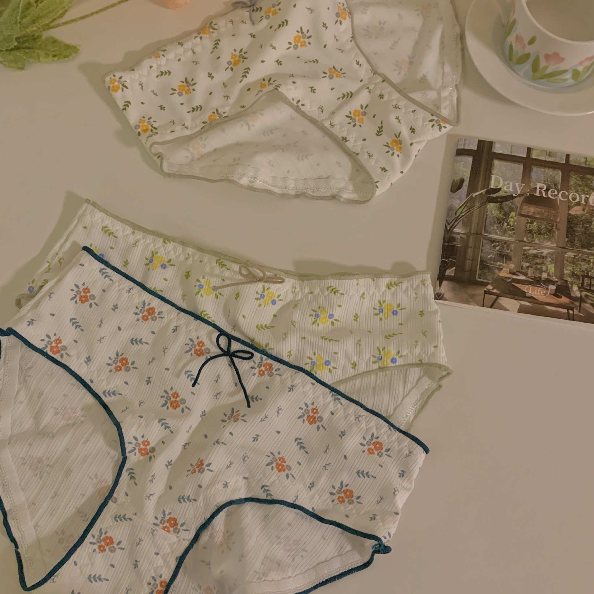 碎花木耳边甜美可爱少女内裤无痕提臀纯棉抗菌裆女士三角裤批发|ms