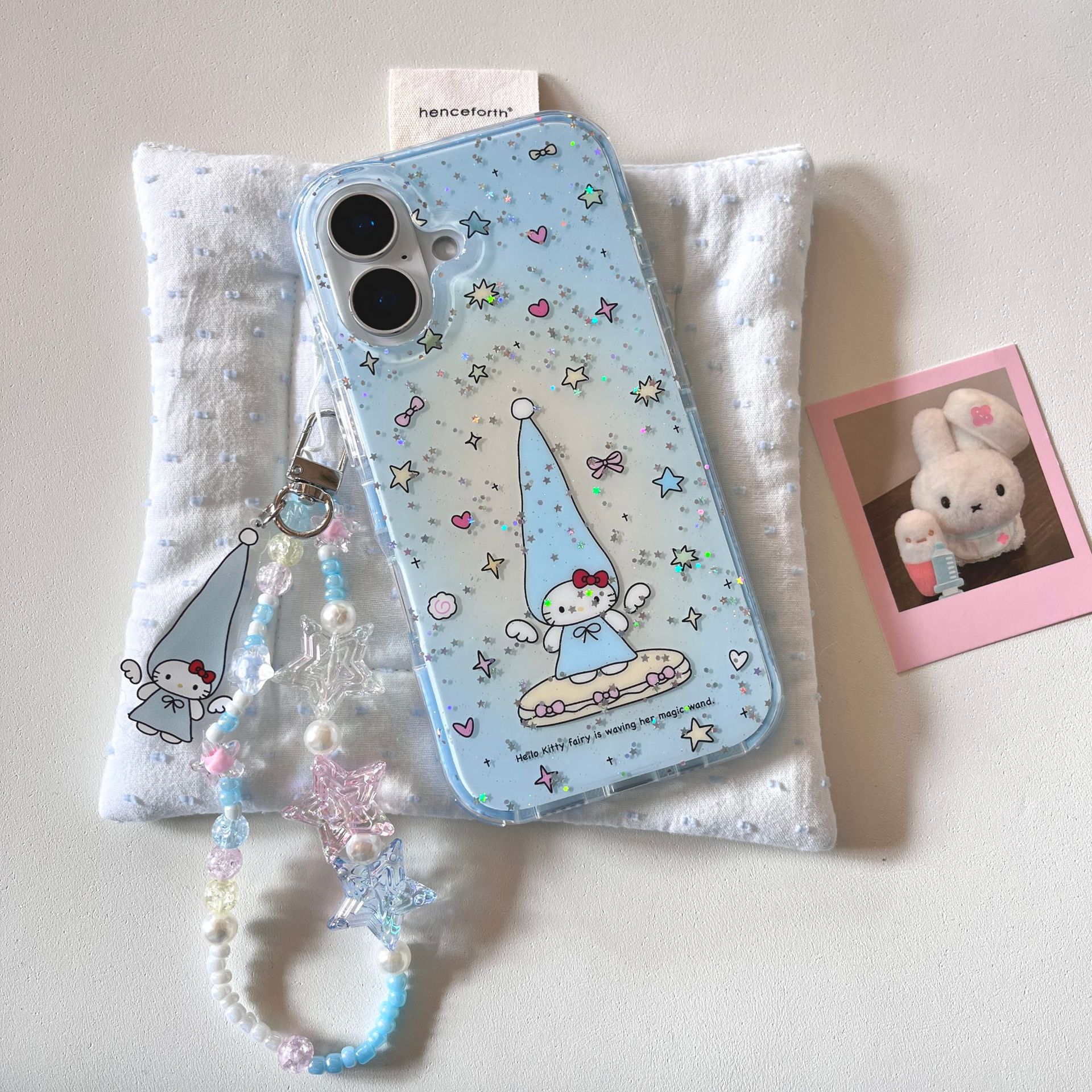 Nicho azul pequeña estrella fresca KT gato para Apple 15/16 funda para teléfono móvil cadena 14Pro 16PM nueva 13 mujer