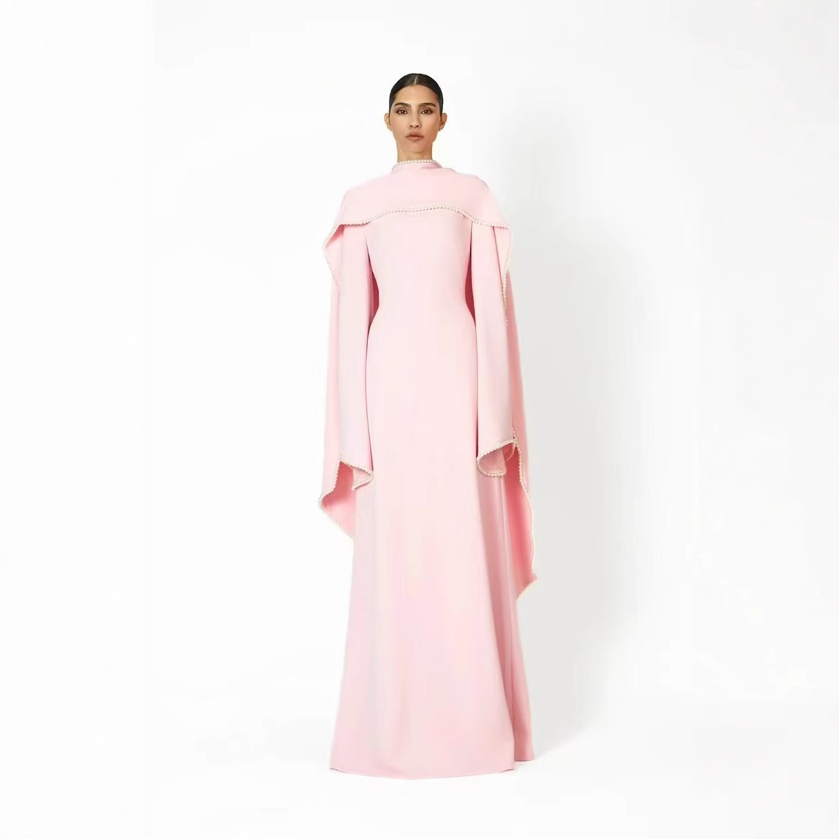 Shawl Dress 2025 Autumn and Winter European and American High-End Heavy Beading Trumpet Sleeve Long-Sleeved Cape Dress Long Skirt