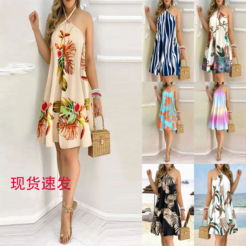 2026 Amazon Hot-Selling Item: Summer Printed Off-Shoulder Halter Tie Loose Women's Dress 2026 Amazon Hot-Selling Item: Summer Printed Off-Shoulder Halter Tie Loose Women's Dress