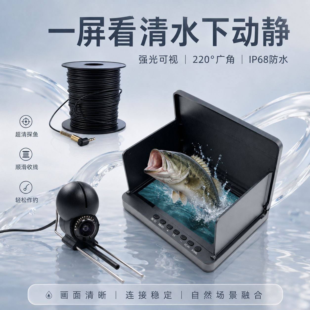 Visual Fish Finder 200m Round Shaft Underwater Ultra-clear Camera 220 ° Ultra-wide-angle deep-water sea fishing source factory