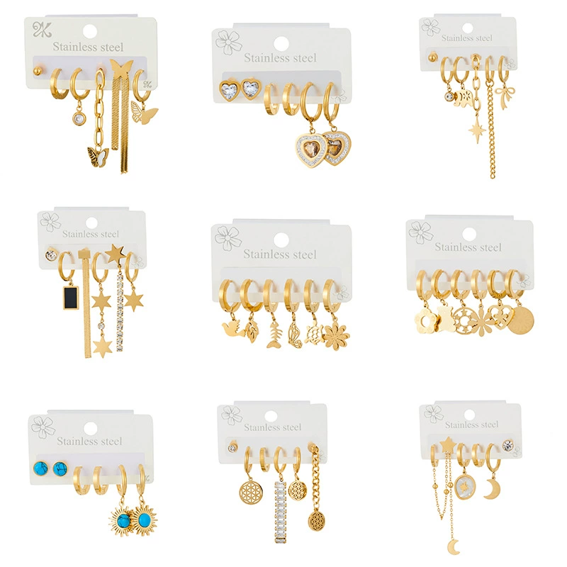 Новый набор сережек из титановой стали с бриллиантами простой модный ажурный