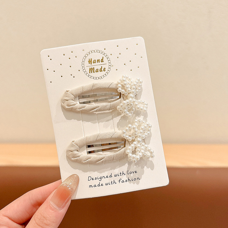 Nuevo encaje de primavera y verano, lazo de perlas, clip de BB, clip lateral de cabello roto, horquilla para niños, temperamento, todo fósforo, horquilla, tocado