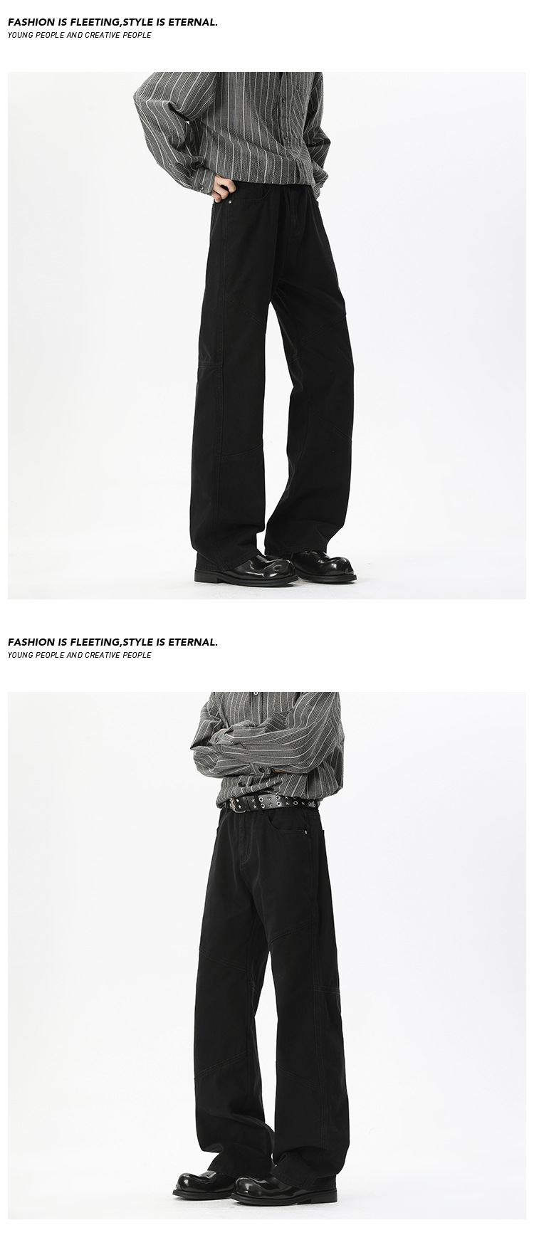 Jean homme style américain, pantalon de travail micro-évasé patchwork tendance automne, coloris uni vintage polyvalent_voghion.com