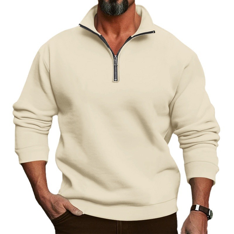 Spring And Autumn New Men's Casual Stand-Up Neck Zipper Shirt Loose Fleece Sweater_voghion.com