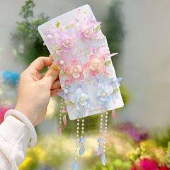 Children's hair clip in ancient style with pearls and butterflies, Chinese traditional clothing hair clip, new Chinese style exquisite floral hair ornament for babies.