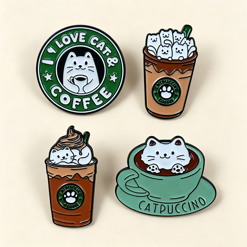 Creative Cat Coffee Cute Brooch Girl Bag Decoration Pendant Cartoon Versatile Alloy Accessory Badge Wholesale Creative Cat Coffee Cute Brooch Girl Bag Decoration Pendant Cartoon Versatile Alloy Accessory Badge Wholesale