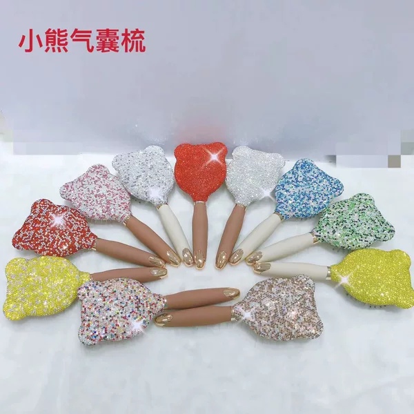 Cross-border Fashion Luxury Portable Diamond-encrusted Bear Airbag Massage Comb Curly Hair Comb