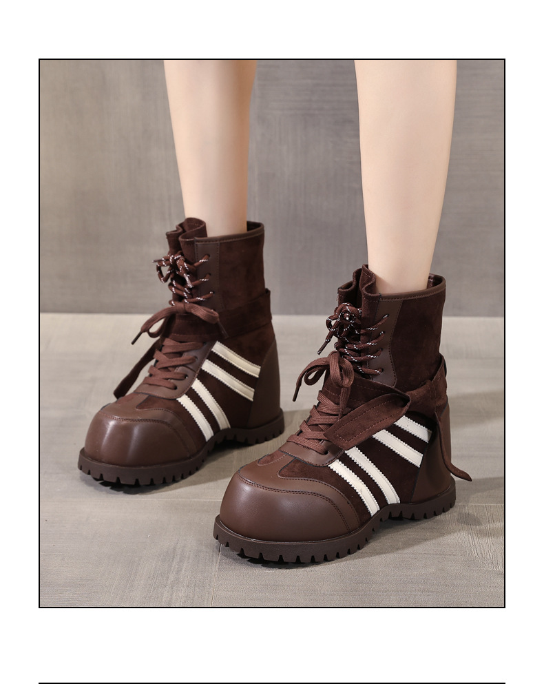Boot nữ đế dày nâng chiều cao phong cách retro Anh Quốc — màu nâu chi tiết 14