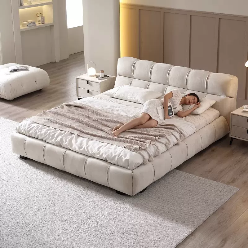 床意式极简真皮双人主卧床卧室落地床皮艺真皮床头层牛实木床轻奢