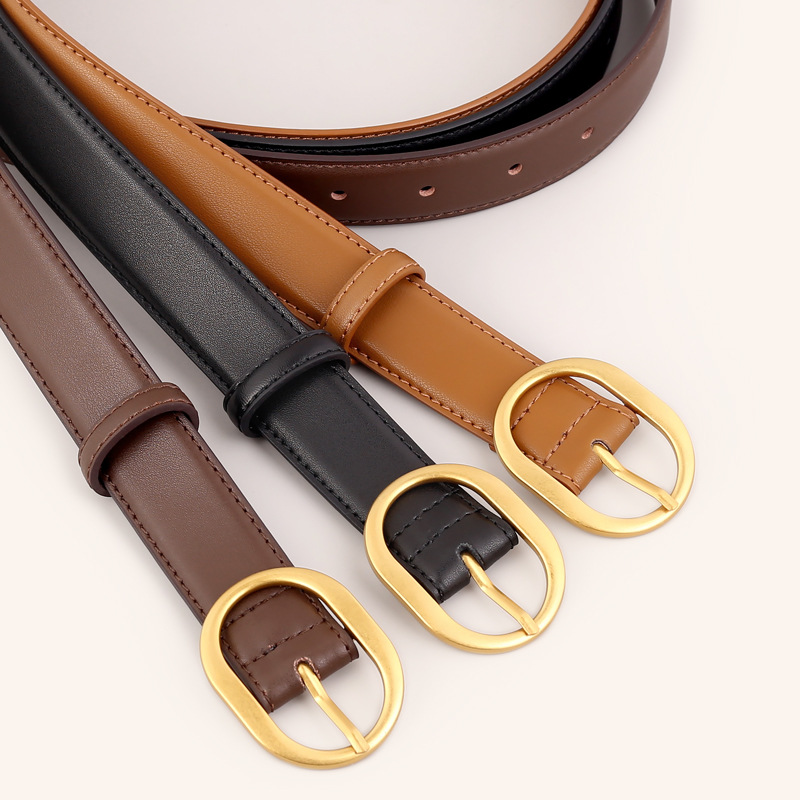 Ceinture en cuir véritable pour femmes, boucle à aiguille, mode polyvalente, pour jeans, loisirs, banlieue, noir, tendance, Stock pour femmes, nouvelle collection 2024_voghion.com