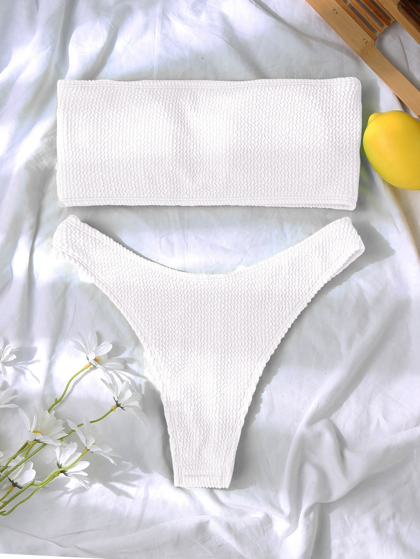 Women's Strapless Two Piece Swimsuit Sexy Solid Color Tight Bikini Style Ribbed_ecoleips.com