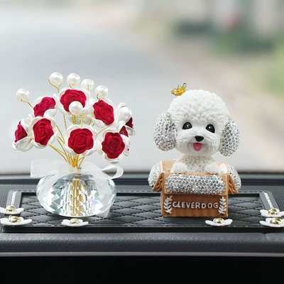 head teddy dog decoration – Car ornaments - crown-diamond-teddy-dog-white-pearl-red-rose-crystal-bottom-medium-daisy-pad-glue-10