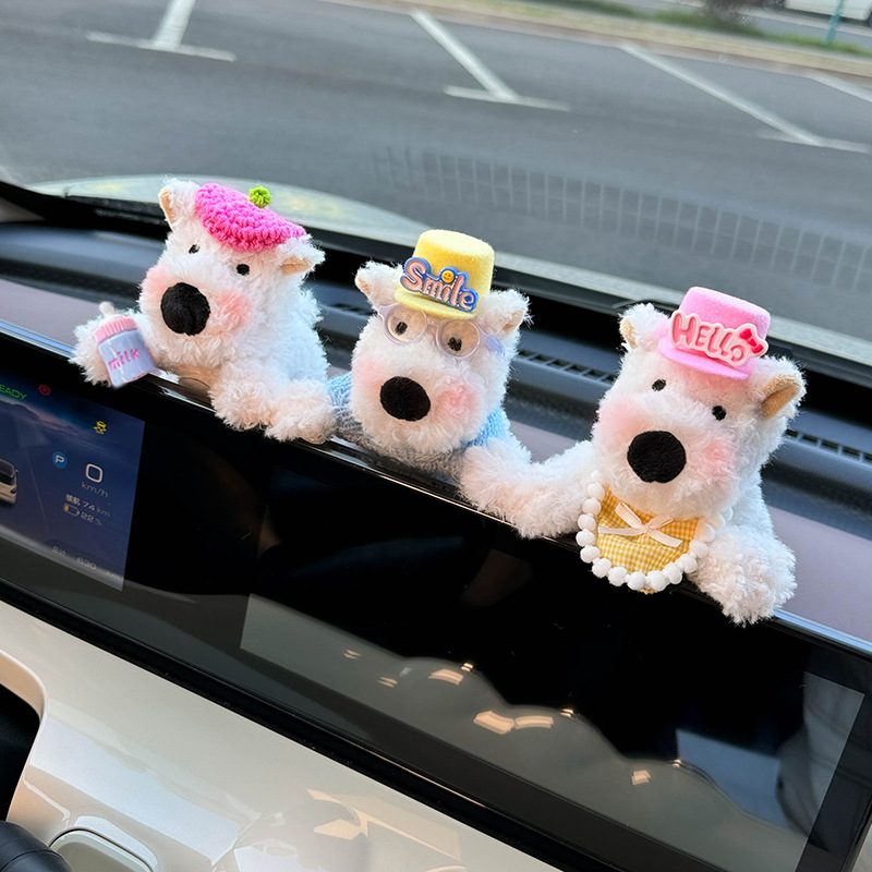 Linda decoración de coche de West Highland pantalla de control central de coche muñeca de fiesta cachorro accesorios de coche pantalla de visualización decoración de pantalla