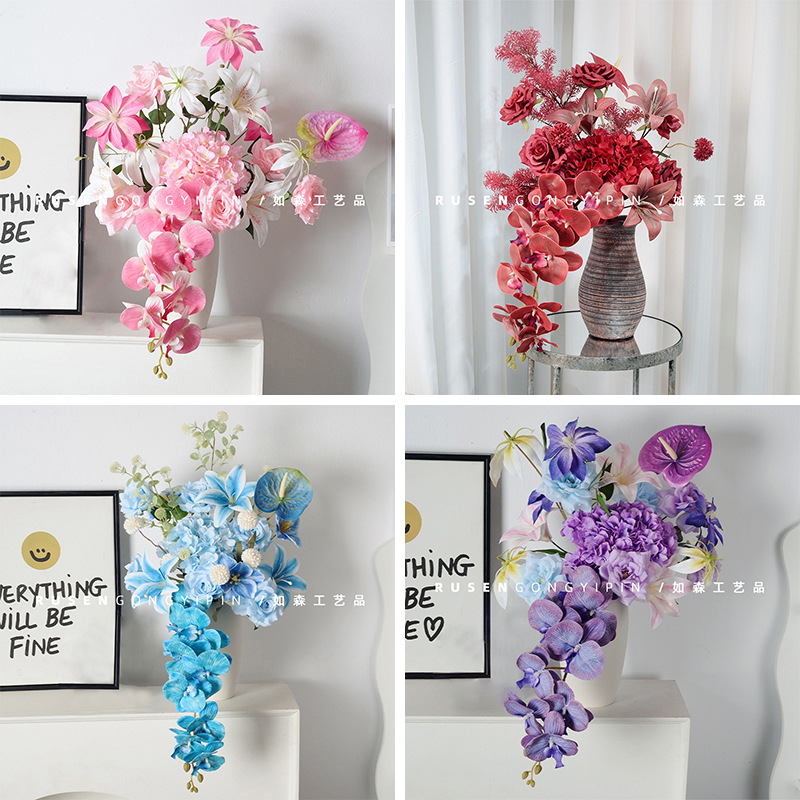 Diseñador con lujo ligero Monet estilo Phalaenopsis combinación de flores artificiales ramo falso boda decoración del hogar sentido de alta gama