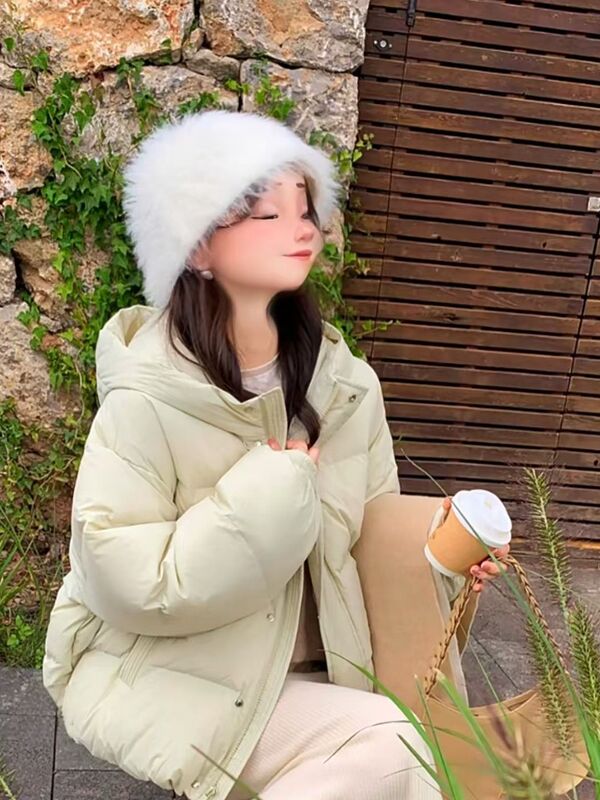 2025 New White Duck down Short Hooded down Jacket Winter Thickened Loose Fit Puffer Coat