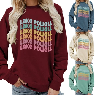 跨境亚马逊货源lakepowell印花圆领女上衣卫衣外套外贸宽松款卫衣