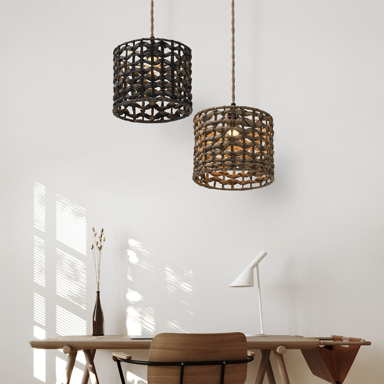 Nórdico ins viento tejido de paja lámpara tienda de café dormitorio comedor lámpara candelabro decoración residencial arte creativo lámpara simple
