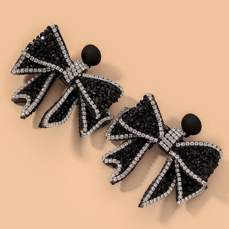 Black Fashion Flashing Diamond Bow Earrings display picture 7