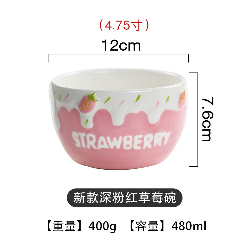 Ceramic tableware set, handmade strawberry design, 3-piece home dining kit