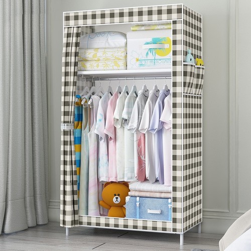 Single-person steel pipe reinforced cloth wardrobe small size non-woven fabric simple wardrobe student folding small wardrobe combination cabinet wholesale 