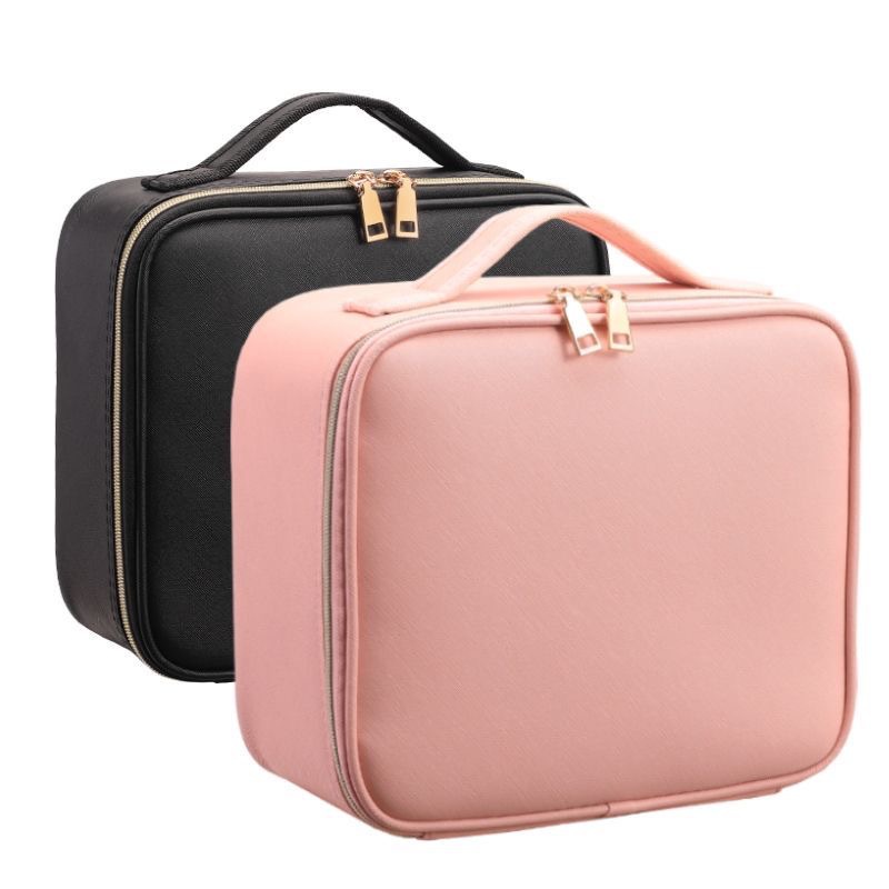 Bolsa de cosméticos profesional LED de gran capacidad para mujer, impermeable, portátil, portátil y portátil, bolsa de almacenamiento de cosméticos multicapa para estudiantes