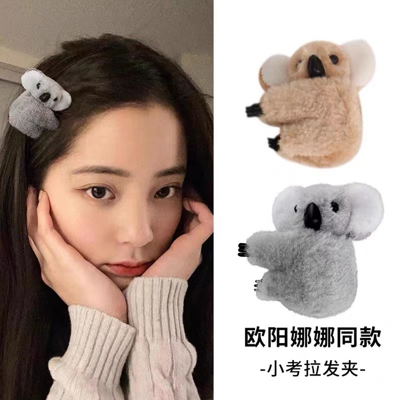 可爱考拉发夹毛绒树袋熊侧边夹秋冬立体刘海抓夹明星同款顶夹发饰