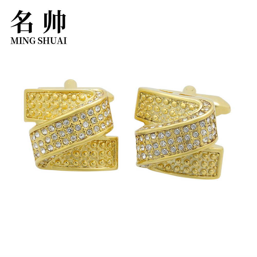 2023 New Jewelry Gold Diamond Cufflinks Men's and Women's Shirt Dress Accessories Dongguan Manufacturer Customized Cufflinks