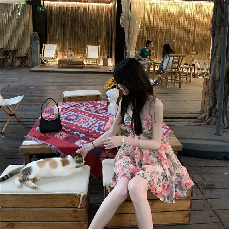 Floral Print Sundress High Waisted a Line Skirt French Inspired Petite Women Fairy like Style Perfect for Spring And Summer_ecoleips.com