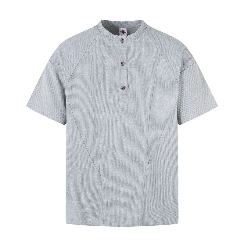 5521 American Style Neutral Summer Street Trendy Retro Solid Color Deconstruction Design Fit Waffles Men's Short Sleeve T-Shirt