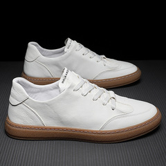 New soft surface genuine leather white shoes low-top men's casual shoes Korean style trendy shoes genuine leather sneakers men's shoes sports shoes