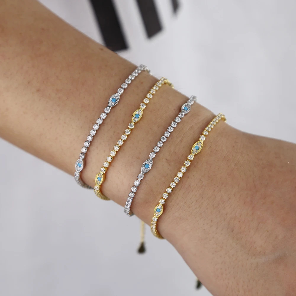 Copper Material Geometric Pattern All Seasons Season Wholesale Jewelry Retro Geometric Copper Zircon Bracelets Tennis Chain