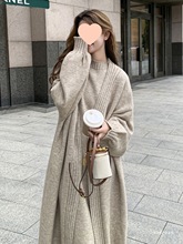 孕妇装连衣裙针织套装女秋冬新款中长款宽松毛衣慵懒风两件套加厚