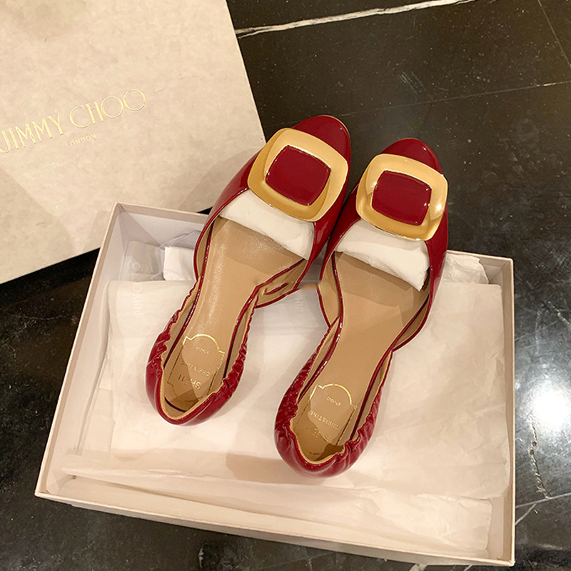 Zapatos Planos con Hebilla Metálica Retro Francesa, Verano 2025, Nuevos Zapatos de Ballet Planos con Pliegues y Huecos para Mujer
