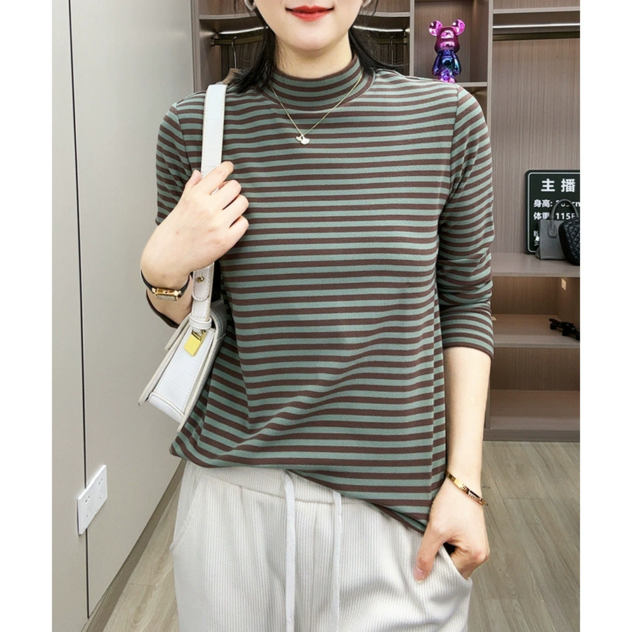 24 года осень и зима полувысокий воротник в полоску нижняя рубашка