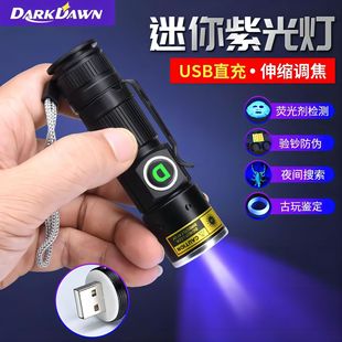Cross-Border Strong Light Flashlight Uv Purple Light 365 Money Detector Flashlight Cat Moss Fluorescent Agent Detection