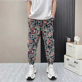 涂鸦春夏季男士休闲裤印花时尚运动卫裤潮流百搭宽松束脚九裤子男