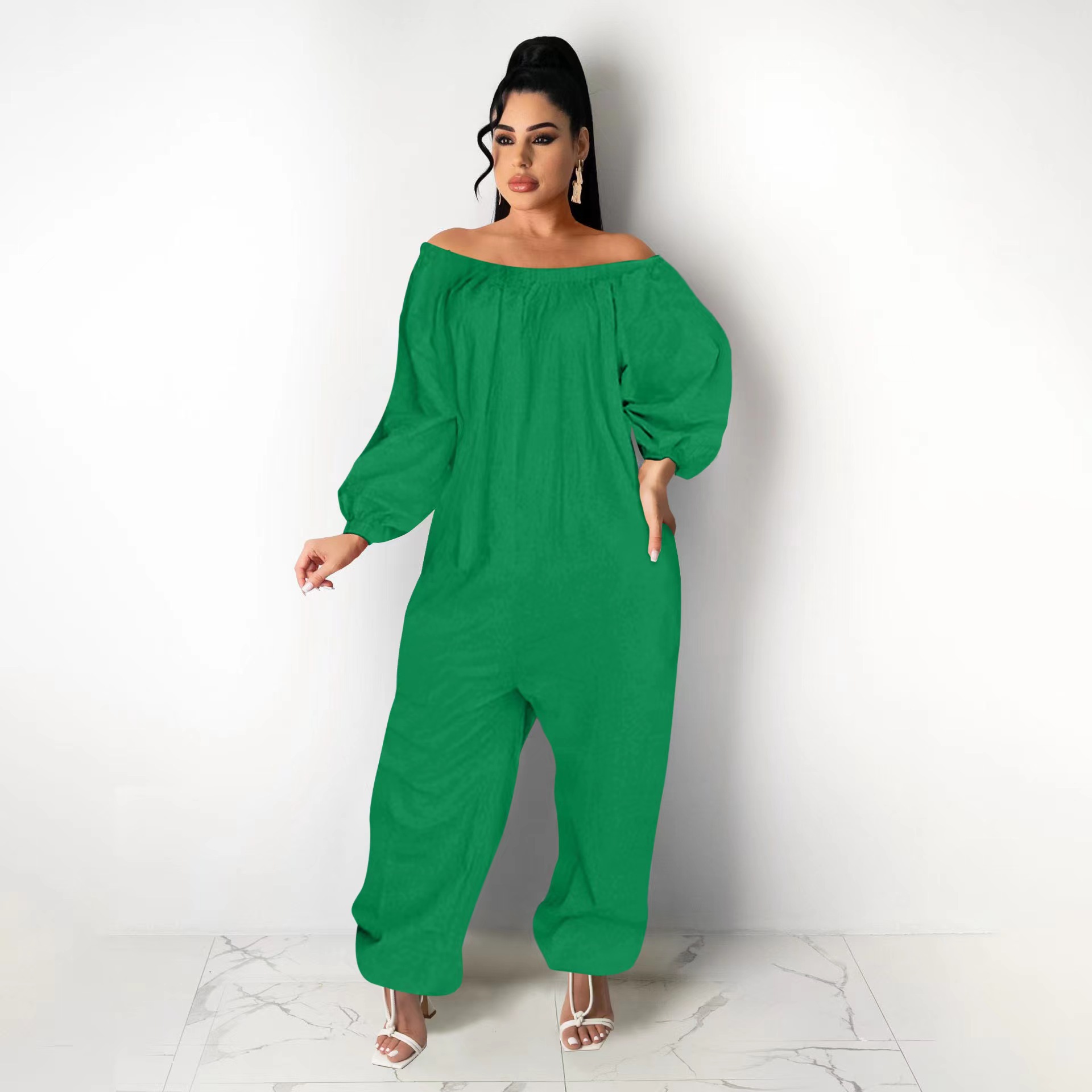 Ropa de mujer europea y americana 2022 nuevo mono color sólido suelto largo mono de manga corta mono de mujer verano