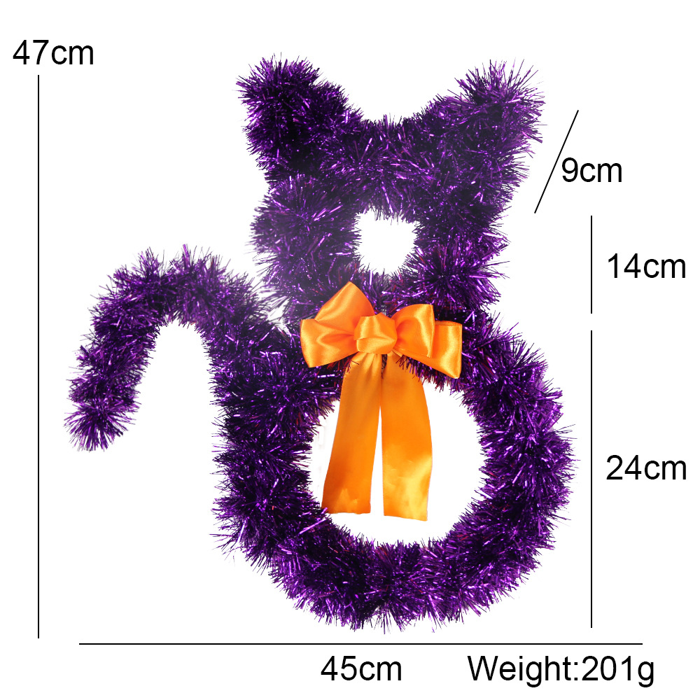 Adorno Colgante de Halloween 2025, Estilo Americano, Aro de Mimbre Plegable con Forma de Gato, Decoración Negra para el Hogar, Colgante DIY