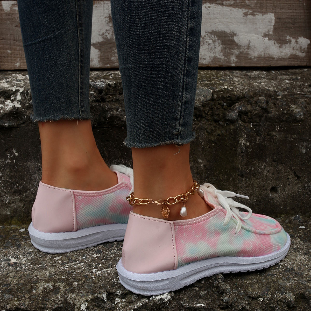 Women's Shoes large size color matching low top shoes flat round head graffiti canvas breathable sneakers _voghion.com