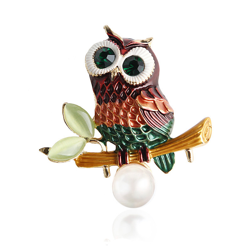 Vintage Owl Brooch Rhinestone Animal Pin Separate Packaging Women's Sweater Coat Corsage Accessories