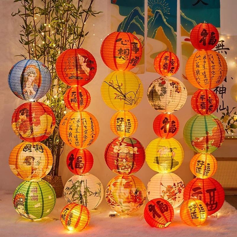 春节元旦元宵新年古风灯笼立柱宫灯挂串酒店商场摆件场景布置装饰|undefined