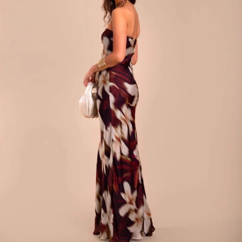 Women's Clothing Summer Sexy Strapless Printed Dress For Women Style Slim Fit Long Skirt Elegant Sophisticated_ecoleips.com