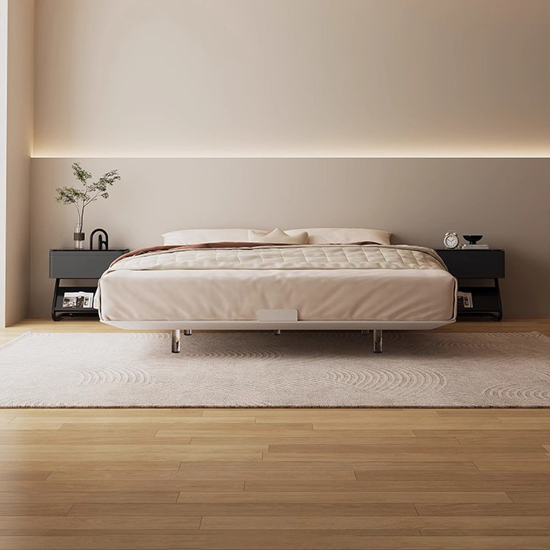 Diseñador marco de cama de acero al carbono blanco dormitorio de apartamento pequeño cama sin cabeza cama flotante sin respaldo