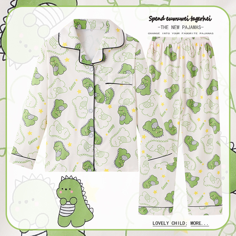 Pijamas para niños del sudeste asiático para niños de primavera y otoño para niñas de manga larga y solapa fina de dibujos animados LABUBU traje de otoño para niños grandes image 38