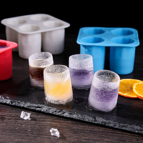 硅胶四孔冰格DIY速冻软空心冰模具瀑布冰美式酒吧夏季冰杯储冰盒