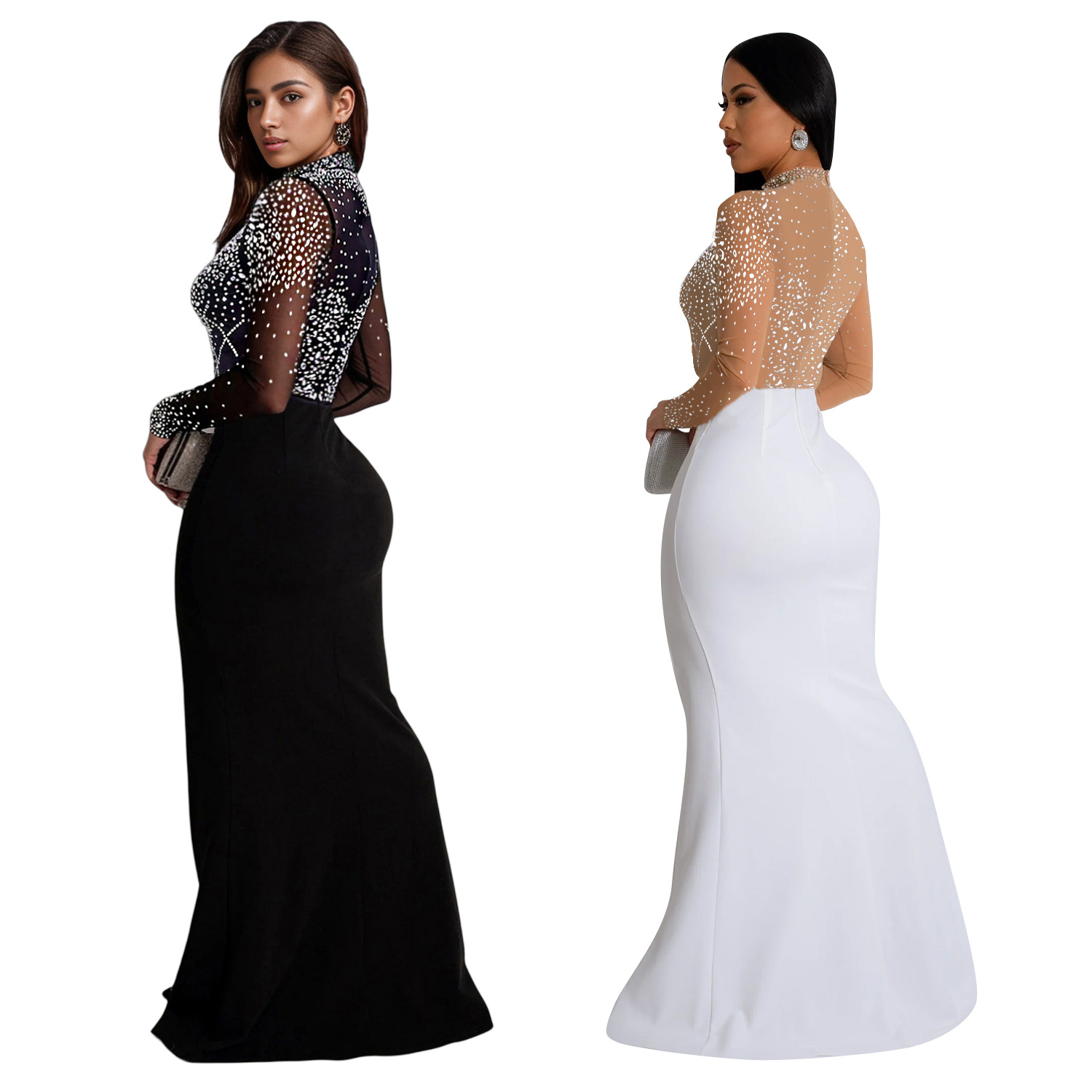 C7045 Aliexpress transfronterizo Amazon estación independiente de moda europea y americana ropa de mujer con perforación en caliente vestido largo nuevo image 6