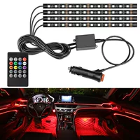 Автомобильная Атмосфера свет ноги Атмосфера свет 5050 12smd один перетащить четыре 48 свет красочный Голосовое управление приложение Автомобильная атмосфера